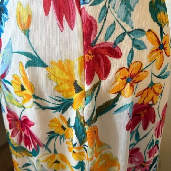 Calvin Klein White Floral Print Faux Wrap Flutter Slv Dress Sz 4 Fairycore - Picture 7 of 14